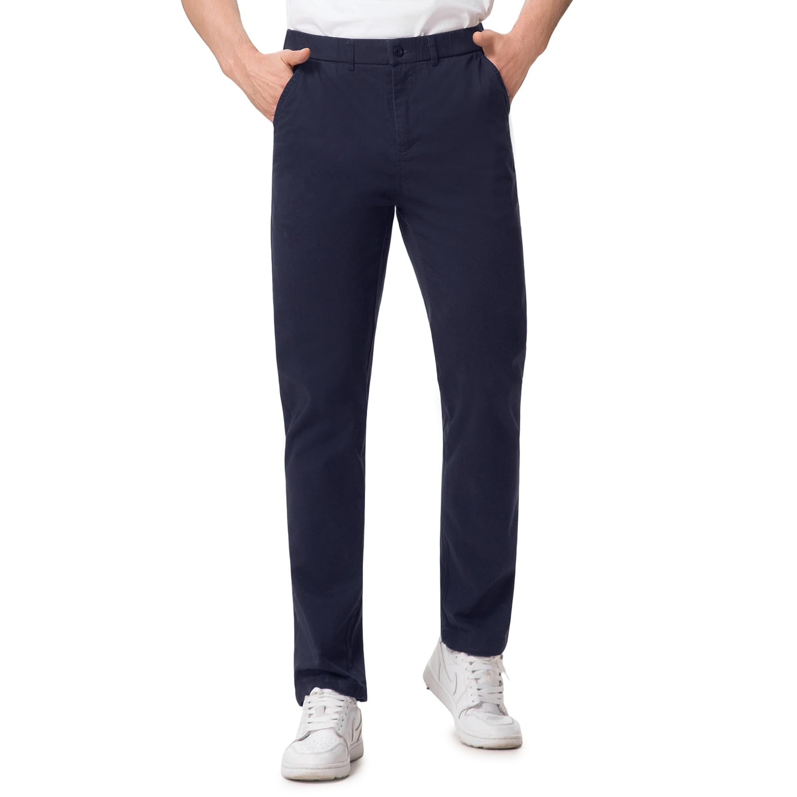 Pantaloni chino da uomo, in cotone, casual, per il tempo libero, vita elasticizzata, con tasche