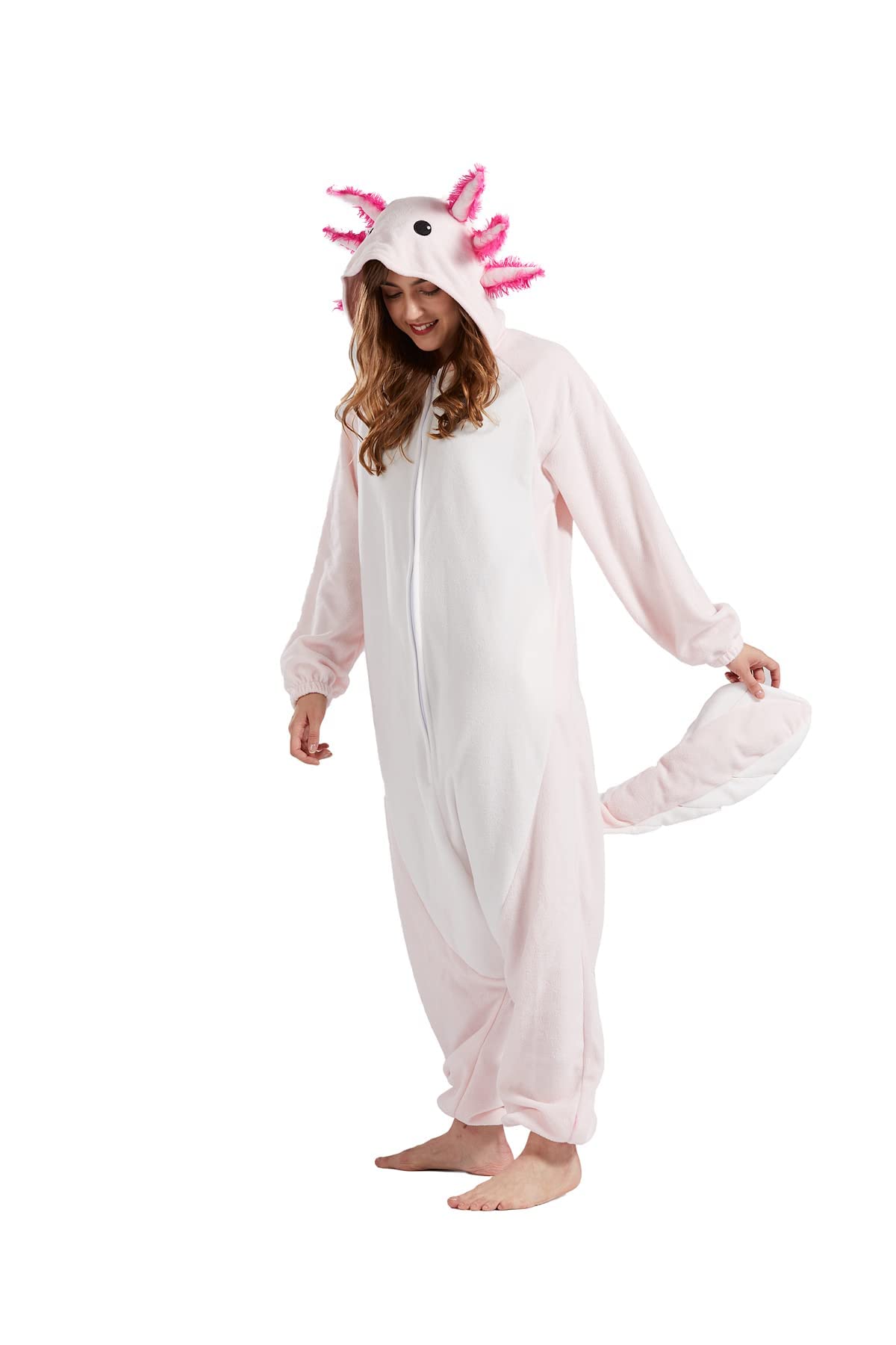 Hstyle Unisex Dorosły Onesie Anime Kigurumi Kostium Cosplay Zwierzęta Piżama Z Kapturem Bielizna nocna, Axolotl, L
