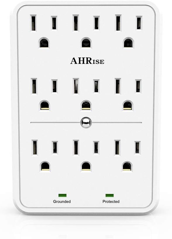 Surge Protector, AHRISE 9-Outlet Extender Wall Plug, 3 Prong Outlets, Power Adapter Splitter with 2100 Joules, Easy Install, White