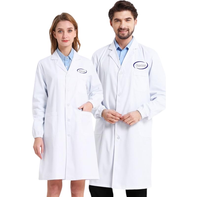 haoduanduan Bata de laboratorio profesional bordada personalizada con mangas largas, uniforme médico blanco para hombres y mujeres, Blanco (botón), M(110-132LB)