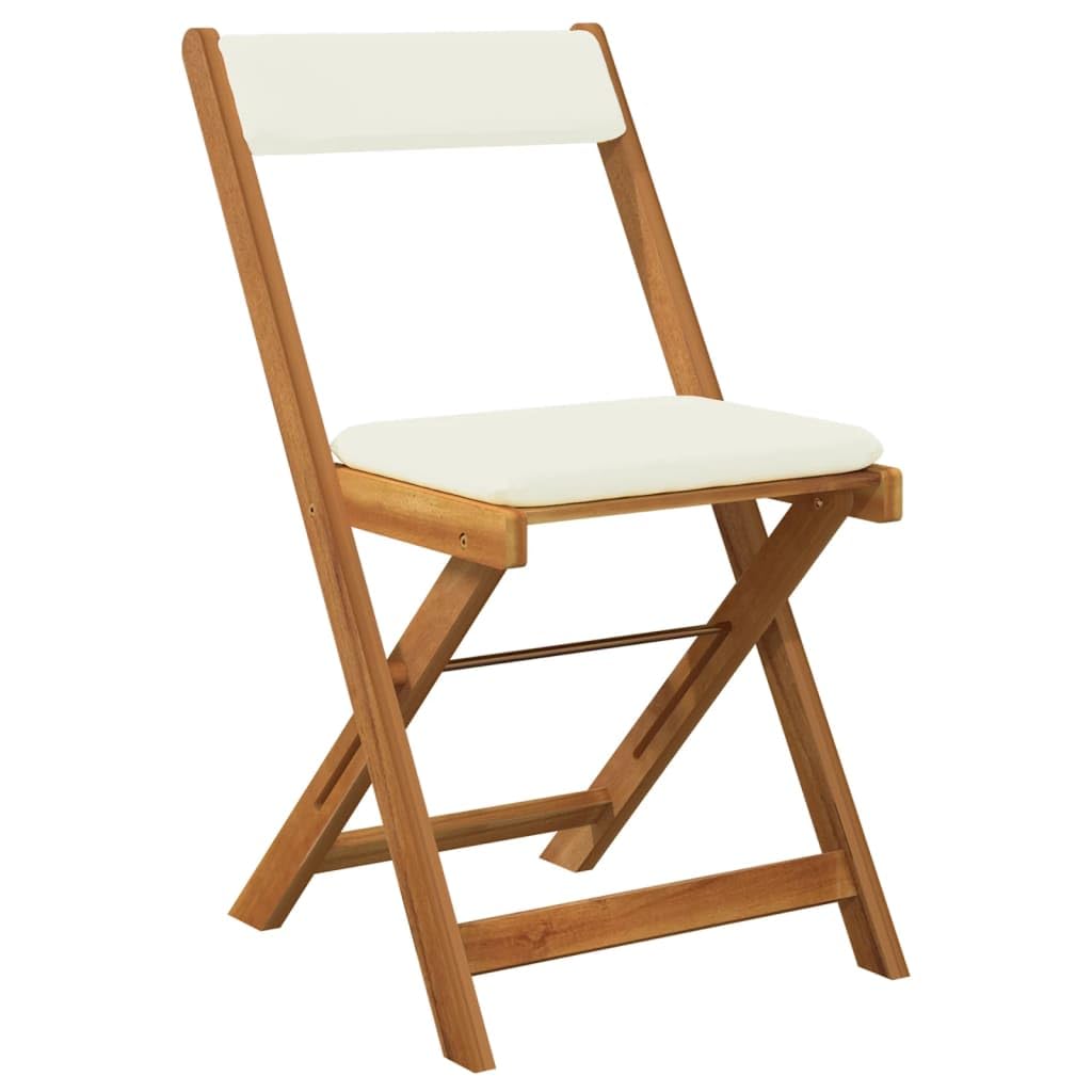 Ensemble de bistro pliable 3 pièces avec coussins en bois d'acacia massif, 1 table de 60 x 60 x 73 cm, 2 chaises de 40 x 53 x 80 cm, pour terrasse, balcon, jardin, peu encombrant et robuste