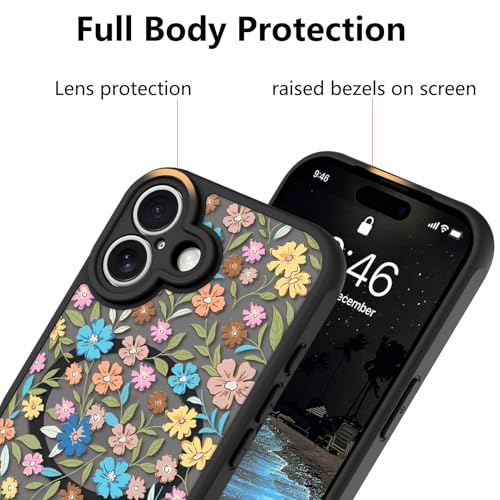 Image of KANGHAR Case Compatible with iPhone 17 Flower Pattern | [Compatible with Magsafe] Cute Colorful Blooming Florals Protective Magnetic Case for Girls Women 6.3 inch