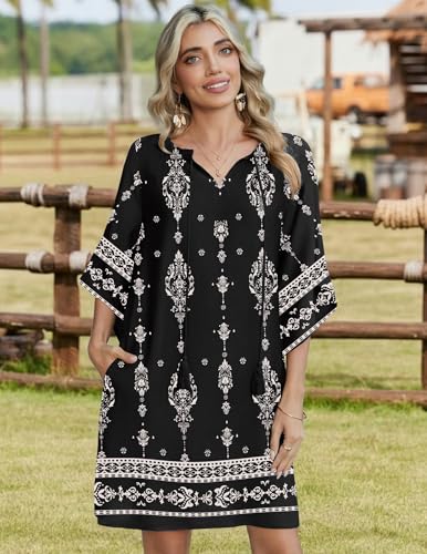 Image of Zeagoo Womens Summer Dress Casual Ruffle Tiered Floral Square Neck Sundresses Beach Boho Mini A-line Dress 2026 with Pockets