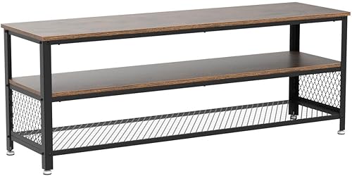 Miniatura 5 de Zanzio Estantes de almacenamiento rústicos de 3 niveles con patas ajustables, estantería industrial de metal y madera de 55 pulgadas de ancho para