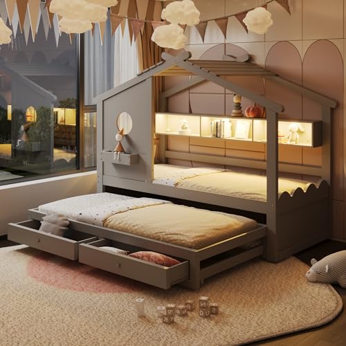 Lit Enfant 90x200cm avec Port USB et lumière LED,Conception de Maison,Lit d'enfant...