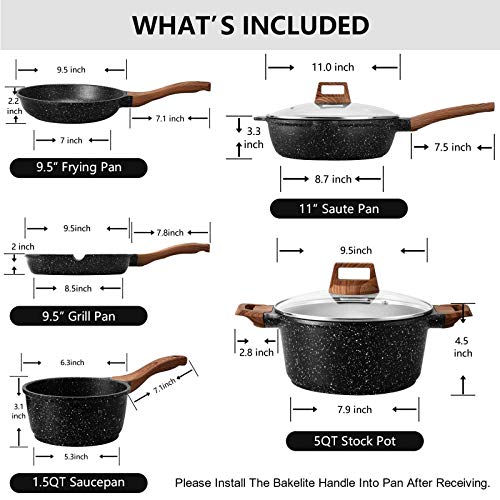 Image of ESLITE LIFE Nonstick Cookware Sets, 7 Pcs Ceramic Coating Pots and Pans Set Kitchen Cooking Set, Compatible with All Stovetops (Gas, Electric & Induction), PFOA Free, Cream