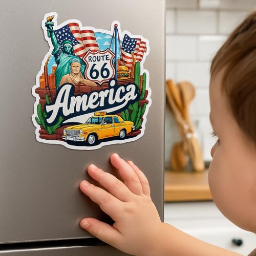 Image of Naxon America Country Theme Wooden Fridge Magnet (3x3 Inch) - Stylish Souvenir Gift | USA Travel Decor for Kitchen, Home & Office | Pack of 1 | Perfect Souvenir Gift | Fridge Magnet
