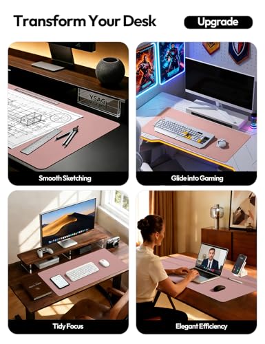 Image of YSAGi Leather Desk Protector, Office Mat, Large Mouse Mat, Non-Slip PU Leather Blotter, Laptop Pad, Waterproof Writing Pad for Office and Home (Pale Mauve, 47.2 inch x 23.6 inch)