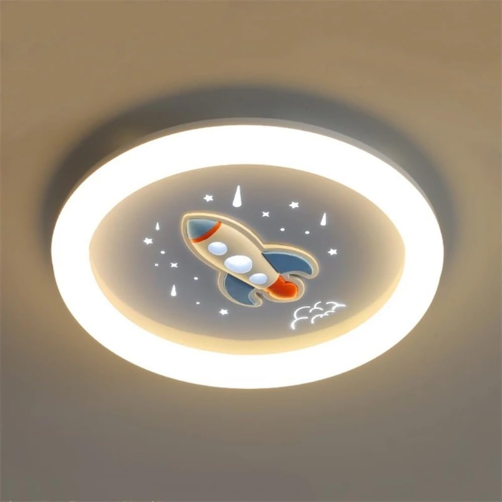 GHiycotdl LED Ceiling Light,Creative Cartoon Aircraft Rocket Ceiling Light with Remote Control, Dimmable Ceiling Light for Kids Room Bedroom Ceiling Light, Living Room, Kindergarten (A)