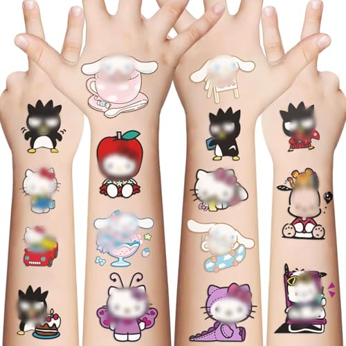 FHJBJA Kitty Birthday Party Supplies, 77Pcs Temporary Tattoos Party Favors, Removable Tattoo Stickers for Goody Bag Treat Bag Stuff for Kitty Birthday Party Decoration