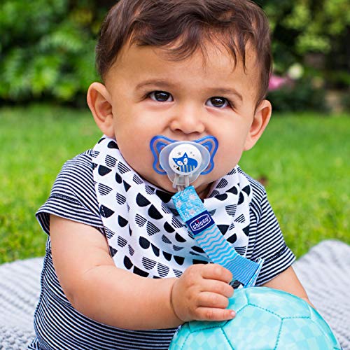 Image of Chicco Two-in-One Pacifier Clip with Loop & Ring Attachment, Loop for Teethers and Small Toys, Ring Included for Knob-Style Pacifiers, Secure Clasp is Gentle on Clothing, One-Piece Design, Multicolor