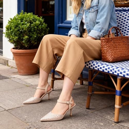 Image of CORNMOOD Stiletto Slingback Heels Pumps for Women | Glossy Patent Leather Kitten heel, Chic Dress Shoes for Modern Women, Ideal Wedding Evening Party and Work Office Outfit
