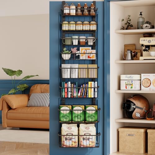Over The Door Pantry Organizer, 8-Tier Over The Door Organizer with Adjustable Baskets, Metal Hanging Spice Rack for Pantry Organizers and Storage, Suitable for Kitchen Laundry Room & Bathroom, Black - Image 9