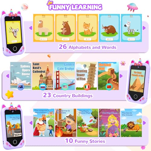 Kids Smart Phone for Girls Gifts - Toddler Birthday Gift for Age 3 4 5 6 Year Old, Kids Cell Phone Toy with 2.8” Touchscreen, Dual Cameras, Learning, Play Games, Video Player with 32 GB Card (Purple) by SNWIDA - Image 5