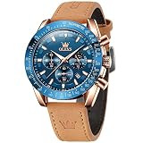 OLEVS Men's Watches, Big Face Wrist Watches with Leather Strap, Quartz Wristwatches Calendar Waterpr