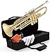 Mendini By Cecilio Bb Standard Trumpet Set for Beginners - Brass Trumpet Instrument with Hard Case, 7C Mouthpiece, Valve Oil, Cleaning Cloth, Gloves (Gold)