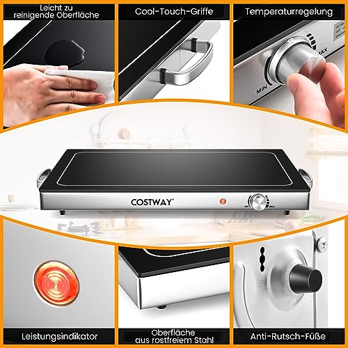 COSTWAY 56 x 36cm Warmhalteplatte elektrisch Speisewärmer mit Heizplattenfunktion von 50℃ bis 120℃, Temperaturregler, Buffetwärmer Edelstahl Warmhaltegerät – Bild 7