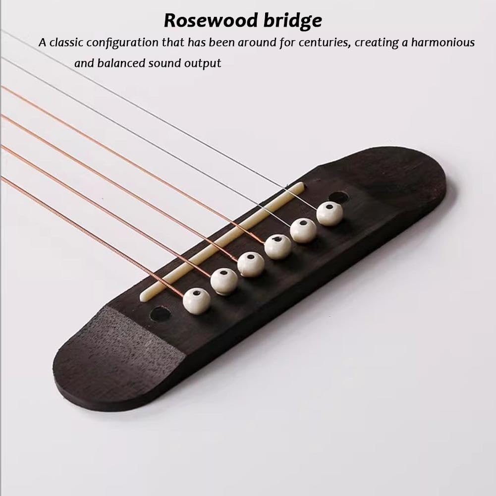 Set Completo Di Chitarra Acustica Classica, Chitarra Da Viaggio Per Principianti Con Custodia Morbida, Accordatore, Corde, Plettri E Video Didattici(White+Black,38 in)