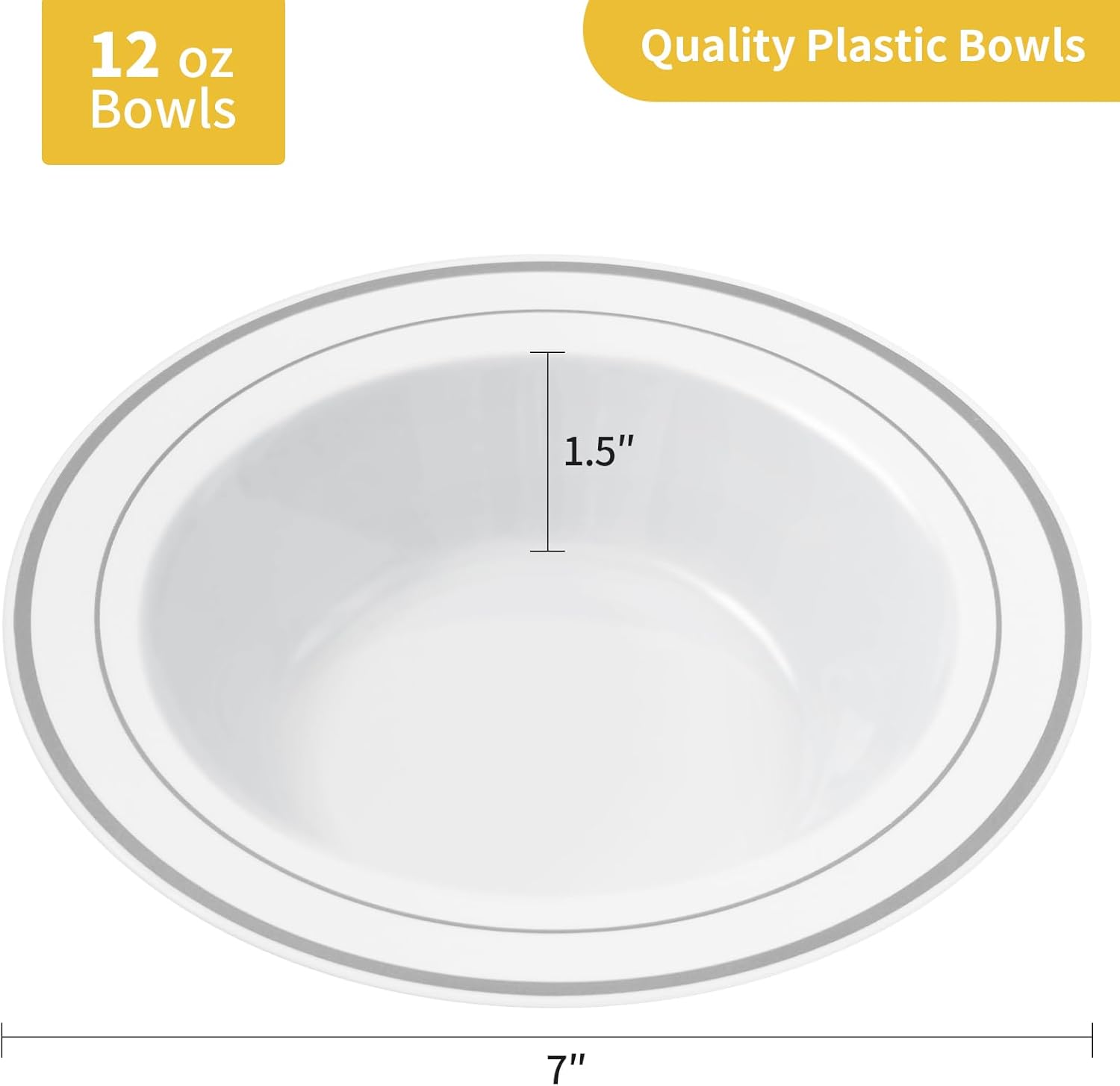 Goodluck 50 Pack Plastic Bowls with Silver Rim, 12oz Disposable Soup Bowls for Weddings, Parties, Dinners, Catering, and Everyday Use - Image 4