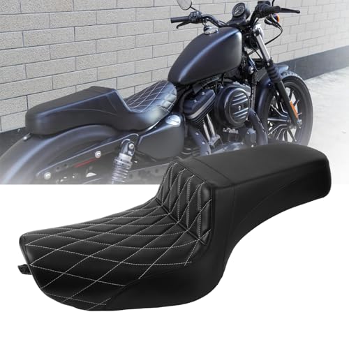 NANSENJPMP Two Up Seat Driver+Passenger Seat Cushion Stepped Type For Harley-Davidson Sportster Iron XL883 XL1200 (2004-2006)&(2010-2022) / Half Diamond White line/Suitable for 4.5 GAL