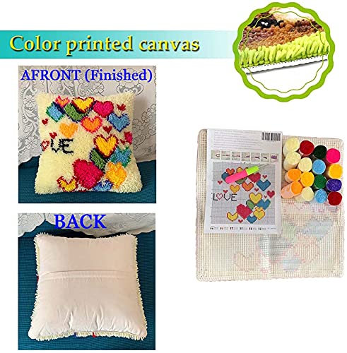 Image of ZFFLYH Latch Hook Kit for Adults and Kids, Chickens Printed Pattern Canvas and Precut Wools, Pillow Cover Handcraft Printed Pillowcase Embroidery Set