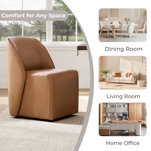 Image of Watson & Whitely Leather Rolling Dining Chairs with Casters Set of 2, Brown