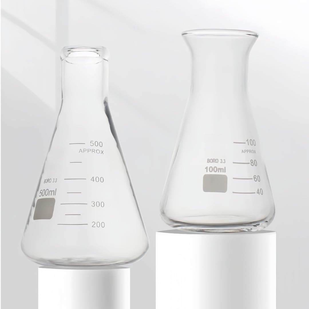 VIDOO Matraz Erlenmeyer de Vidrio Borosilicato 3.3, Frasco Cónico Graduado para Medición en Laboratorio, Investigación Científica y Educación, A 10000ml