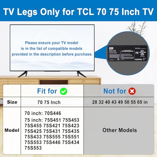 Image of Metal Base TCL TV Legs for 70 inch 75 inch TCL Roku TV Stand Feet Replacement