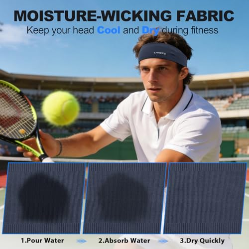 Image of Sports Headband for Men & Women - High Elastic Moisture Wicking Sweatband, Breathable Quick Dry Athletic Hairband for Running, Yoga, Gym, Workout