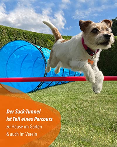 SPORTIKEL24 Agility Sacktunnel Blau – 3,80 m Länge, Ø 60 cm – Für Welpen & Anfängerhunde – mit Ösen, Heringen & Tragetasche – von Superhund