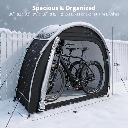 Image of Anti-Theft Bike Storage Tent with Lockable Zipper & Security Eyelets, Upgraded PU5000 Waterproof Outdoor Storage Shed for 2 Bikes, Bicycle Motorcycle Garden Tools Shelter (80x32x68 Inches)