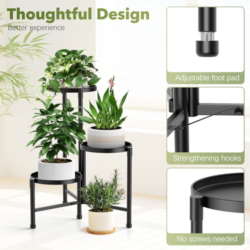 Support de plantes en métal robuste avec plateaux larges de 25,4 cm pour intérieur et jardin