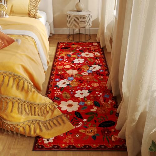 Runner Rug for Hallways Kitchen Rug Non Slip 2'x 6' Washable Runner Rugs with Rubber Backing Soft Floral Carpet Runner for Hallways, Kitchen, Laundry, Bedroom, Bathroom(Red)