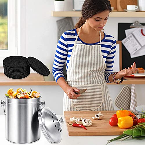 Activated Charcoal Filter Kitchen Compost Bin - 12Pcs Replacement Charcoal Filters Countertop Compost Bucket for Kitchen Countertop - Garbage Pail Odor Control Activated Carbon Adsorption Refill Set