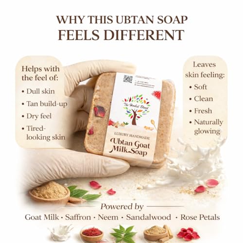 Image of Luxury Handmade Ubtan Goat Milk Soap, Saffron, Neem, Sandalwood & Rose Petals, Traditional Care for Tan Removal, Deep Cleansing and Glowing Skin, 50 gms, Pack of 5