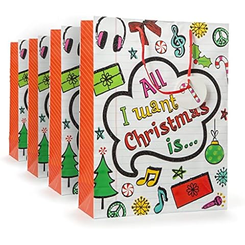 4 x Extra Large Wish List Themed Christmas Bags - Christmas Bags for Children and Adults Christmas Bags Multi Pack for Presents and Parties Cover