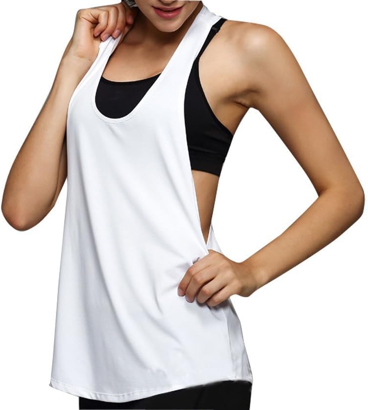 Womens Basic Loose Low V Neck Racerback Sport Tank Top