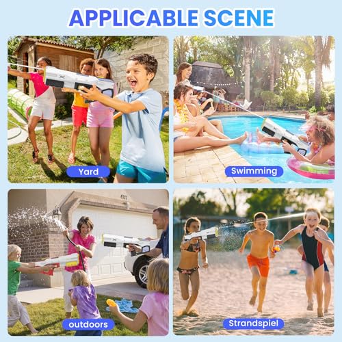 Miniatura 6 de Pistola De Agua Eléctrica Para Niños Y Adultos, Lanzador De Agua Con Automático Absorción, 450ml Pistola De Agua Potente 8m, 2 Disparo Modos, Juguetes De Exterior Verano Jardín Piscina Playa Negro