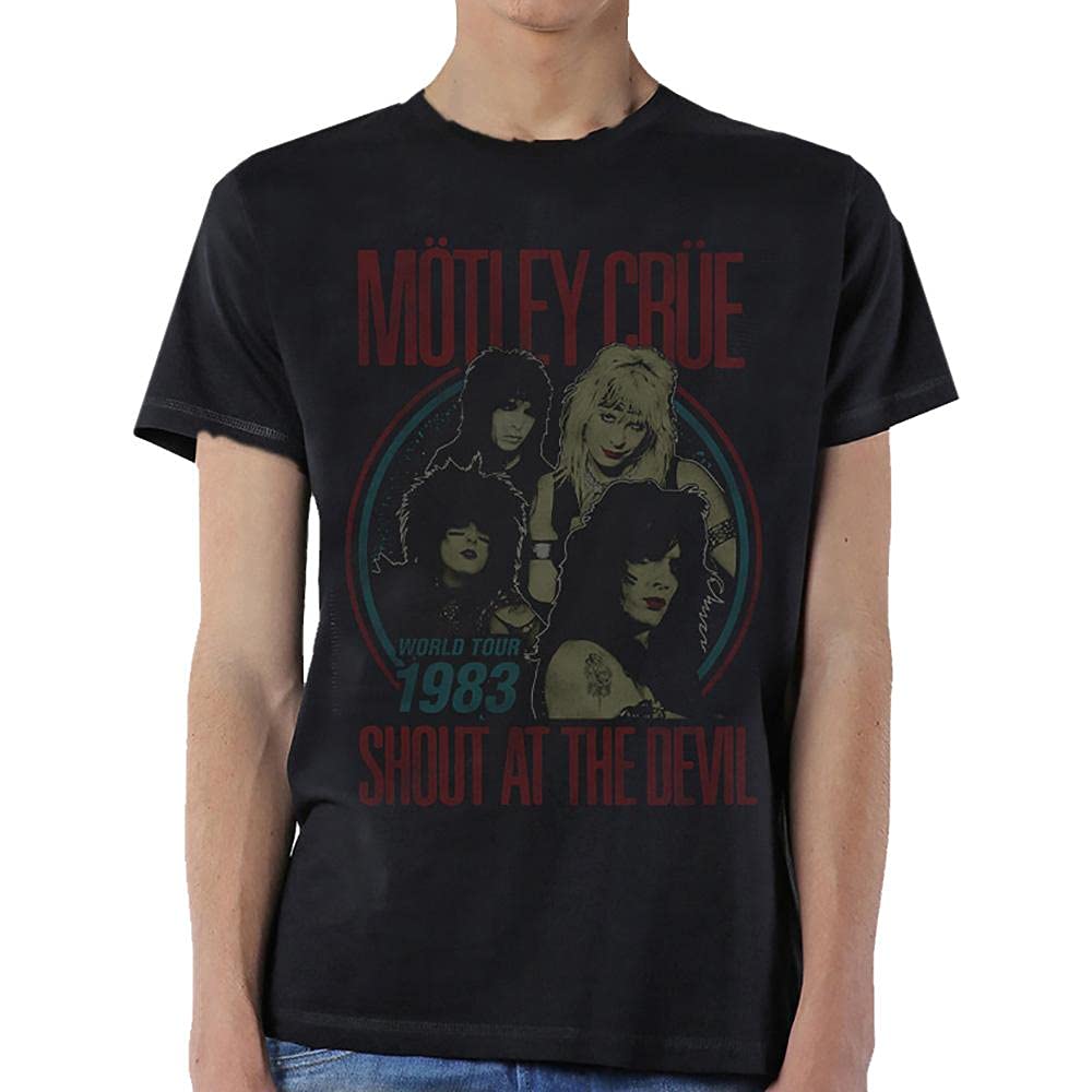 Rock Off Officially Licensed Products Men's Black Motley Crue Vintage Shout At The Devil 83 Tour T-Shirt