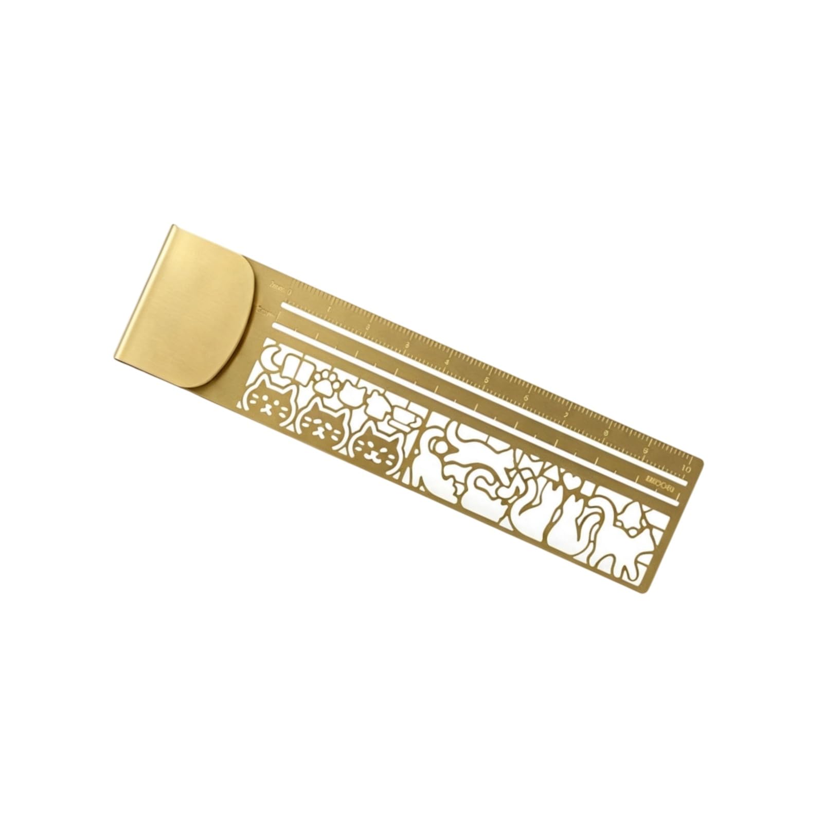 Metal Bookmark Ruler, 2-in-1 Cute Hollow Cat Pattern Stencil Brass Ruler