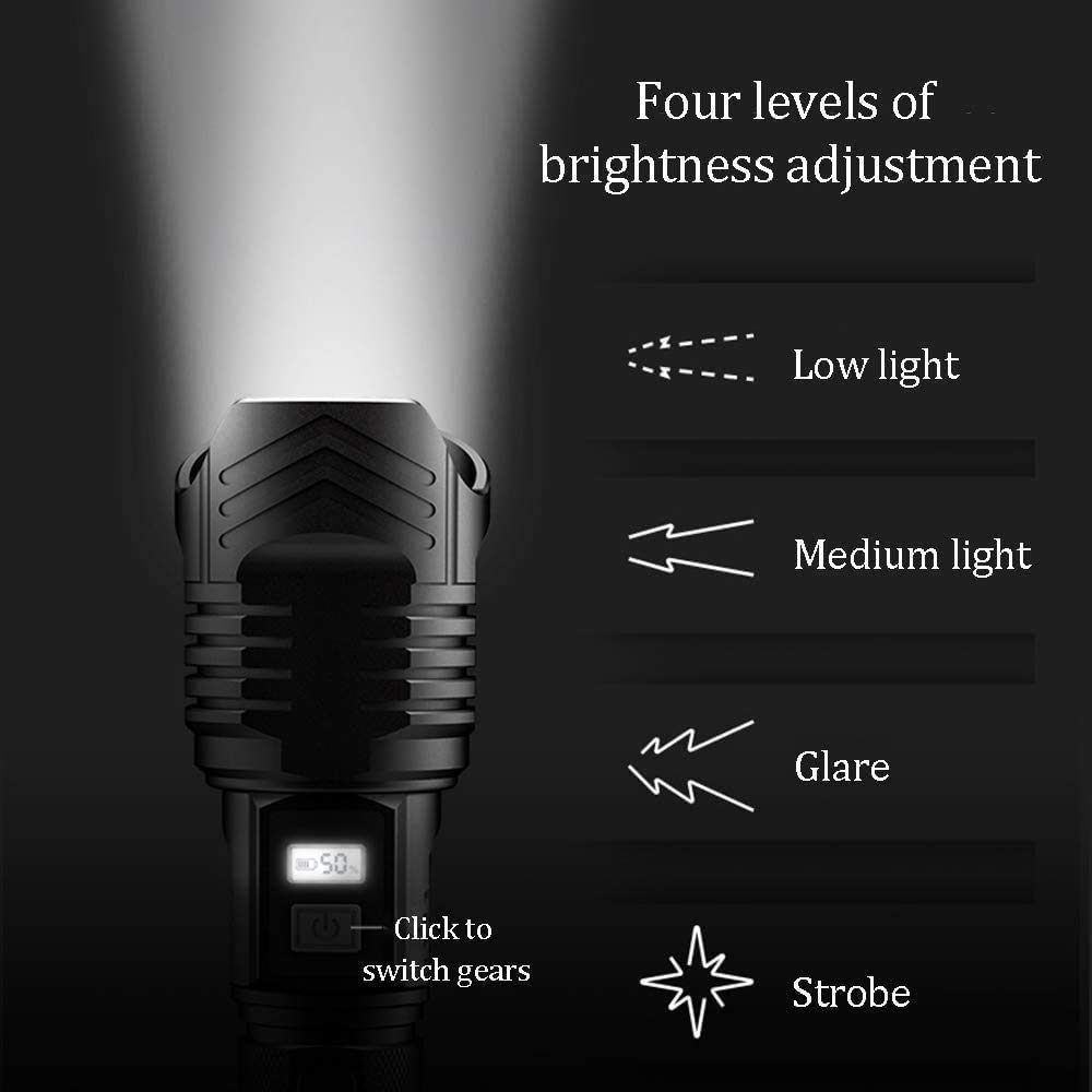 Torcia a LED, USB Ricaricabile Impermeabile Ultra Luminoso Flash Torcia 4 modalità di Illuminazione per Campeggio all'aperto Escursioni in Bicicletta