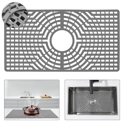 Comparison: Best Silicone For Sinks 7 Snuggery Silicone Sink Protector 30"x16" Rear Drain Hole, Heat Resistant Non-slip Dishwasher Suitable, Large Sink Mat for Bottom of Farmhouse Kitchen Stainless Steel Sinks (Grey)