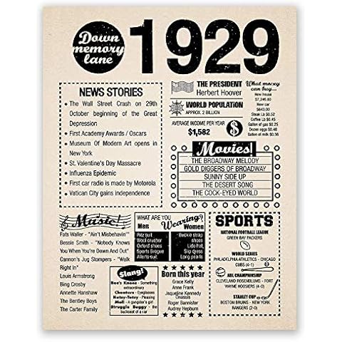 8x10 1929 Birthday Gift // Back in 1929 Newspaper Poster // 96th Birthday Gift // 96th Party Decoration // 96th Birthday Sign // Born in 1929 Print (Newspaper, 1929) Cover