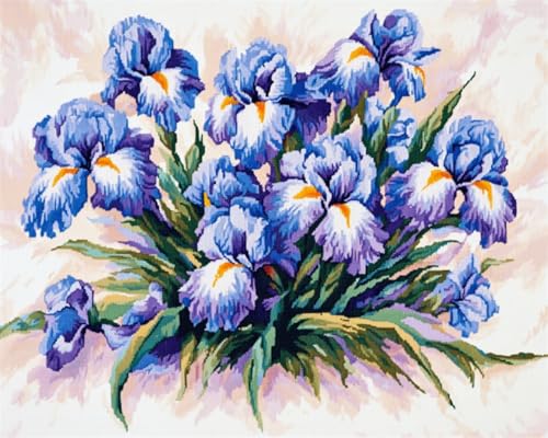 Point de croix avec perles Iris Bleu 9CT kit broderie fleurs 60x80cm