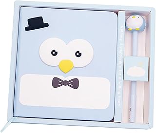 PLAFOPE ペン付きペンギン柄ノート 学生向け文房具 ボックス 防水レザーカバーのノートパッド 学校用品としての贈り物
