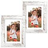 Capcillin 5x7 Picture Frame Wood Patten Distressed White Set of 2, Each Frame with Mat,Display 5x7 P