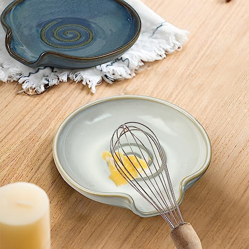 Image of Cinf 2PCS Ceramic Spoon Rest for Stove Top,Spoon Holder for Kitchen Counter Large Spatula Holder for Spoons, Ladles, Tongs, Housewarming Gifts,Blue&White