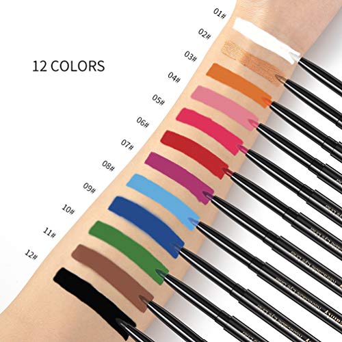 Kmeamty Gel Eye Liner Pencil Set, 12 Colors Retractable Long-Lasting Smooth Waterline Eye Liner Lip Liner Eyeshadow - Vegan, Cruelty Free #TOP1