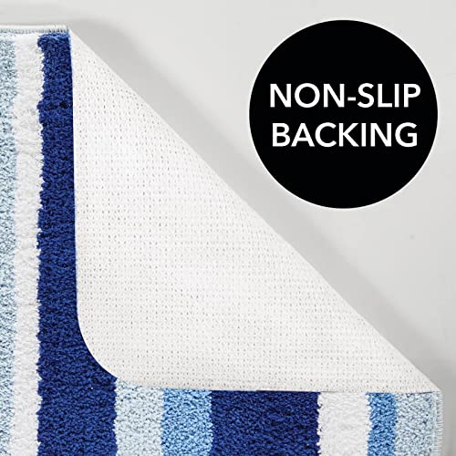 Mdesign Soft Microfiber Polyester Spa Rugs For Bathroom Vanity, Tub/Shower - Water Absorbent, Machine Washable - Plush Non-Slip Rectangular Accent Rug Mat - Striped Design, Set Of 3 Sizes - Blue #TOP4