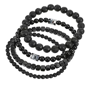 Hecila 4PCS Men’s Bracelet Set Punk Wooden Beads Bracelets Multi – Tiger Eye/Matte Agate/Lava Rock Gothic Bracelet Gifts Stretch Natural Stone Men’s Bead Bracelets for Birthday Anniversary Christmas